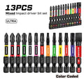 Geinxurn 13PCS Impact Phillipes/Square/Slotted Screwdriver Bits Set, 2'' Magnetic S2 Steel Bits Set with Color Coded Base