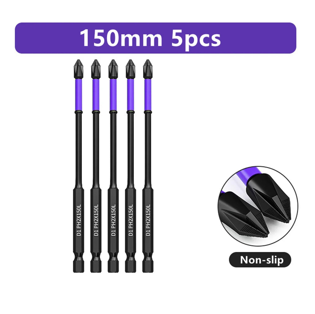 Magnetic Screwdriver Bit Set PH2 Phillips 25-150mm Anti-slip Shockproof Alloy Steel Impact Drill Bits for Outdoor Decoration