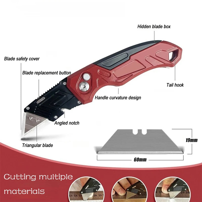 Folding Utility Knife Replaceable Utility Knife for Cable Cartons Cardboard Boxes Cutter Handle Knife Blades Outdoor Hand Tool