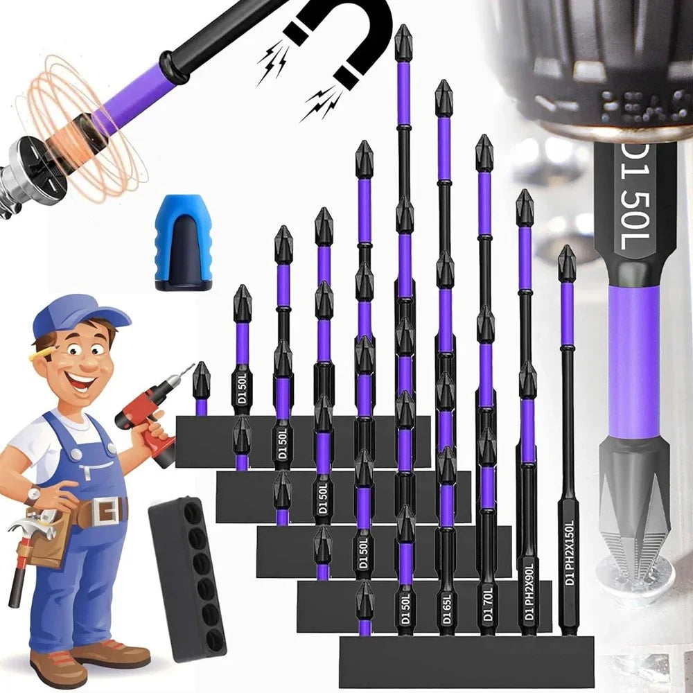 Magnetic Screwdriver Bit Set PH2 Phillips 25-150mm Anti-slip Shockproof Alloy Steel Impact Drill Bits for Outdoor Decoration