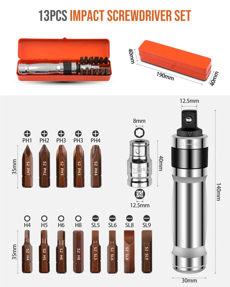 Impact Screwdriver Sets  Slotted Cross Screwdriver Bit Set Multifucntion Portable Drill Tool Set Screw Driver Bits Hand Tools