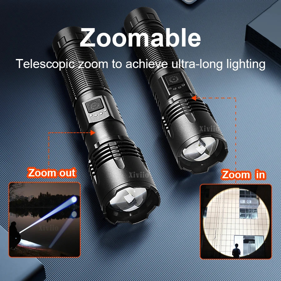 9000000LM LED Strong Light Flashlight Portable Rechargeable Lamp Built-in Battery Long Range Tactical Lantern Outdoor Lights