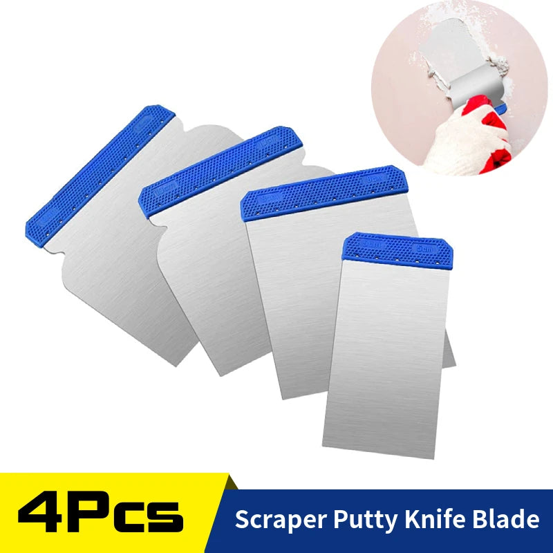 4pcs/Set Scraper Putty Knife Blade Painting Tools Hand Plastering Cleaning Blade Shovel for Wallpaper/Decals/Drywall Finishing