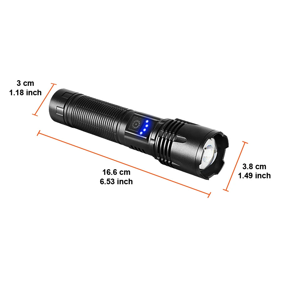 9000000LM LED Strong Light Flashlight Portable Rechargeable Lamp Built-in Battery Long Range Tactical Lantern Outdoor Lights