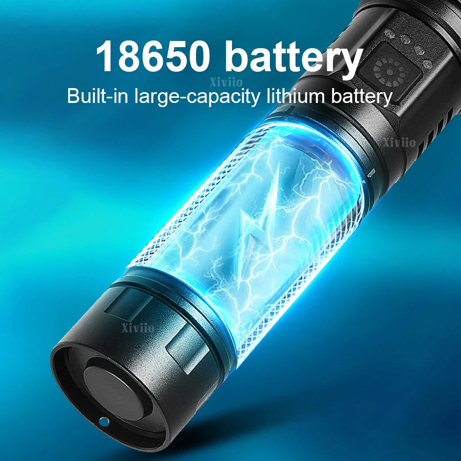 9000000LM LED Strong Light Flashlight Portable Rechargeable Lamp Built-in Battery Long Range Tactical Lantern Outdoor Lights