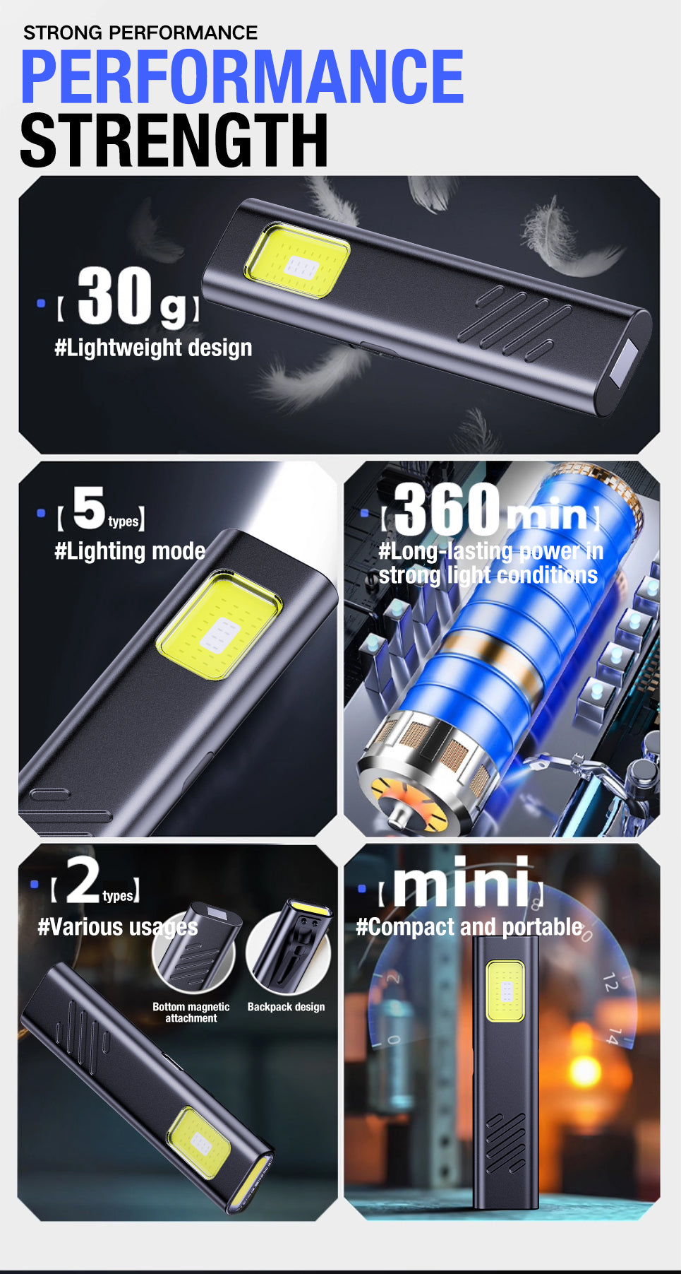 Security flashing work light warning light strong light mini portable outdoor maintenance emergency EDC flashlight knife cap cli